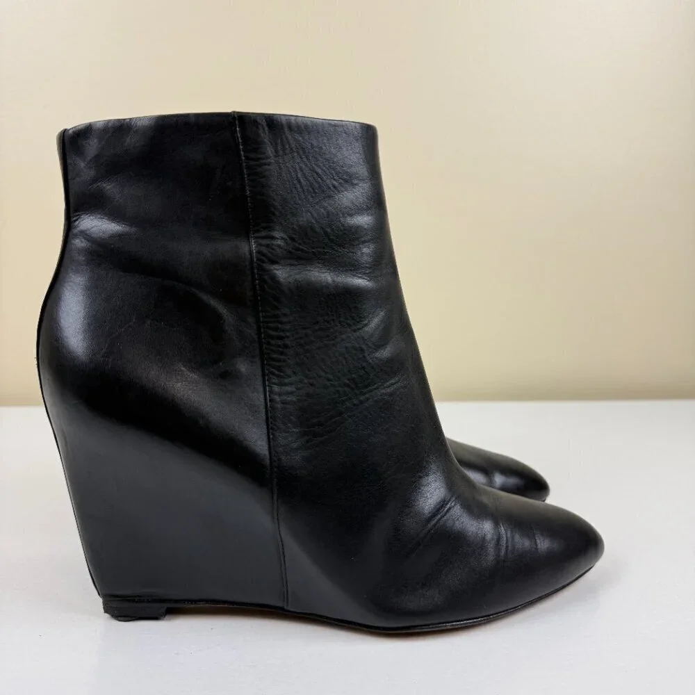 Brian Atwood Designer Black Belleria Pointed Toe Wedge Ankle Boots